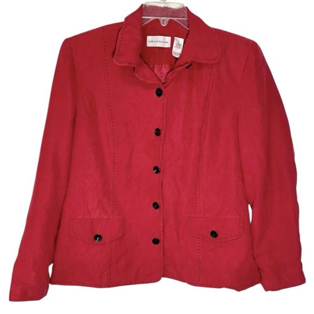 Alfred Dunner 12 Red Faux Suede Jacket Pick Stitch Button‎ Front Dark Academia